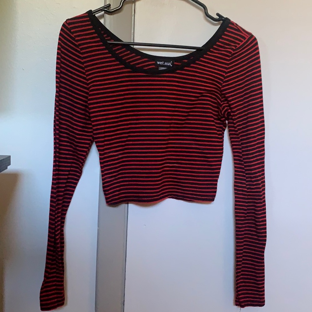 Red & black striped crop top